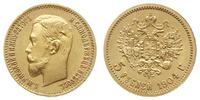5 rubli 1904 AP, Petersburg, złoto 4.29 g, piękn