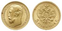 5 rubli 1904 AP, Petersburg, złoto 4.30 g, wyśmi
