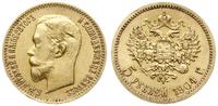 5 rubli 1904 AP, Petersburg, złoto 4.29 g, ładne