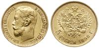 5 rubli 1898 AГ, Petersburg, złoto 4.30 g, piękn