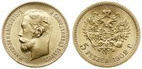 5 rubli 1902, Petersburg, złoto 4.30 g, pięknie 