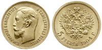5 rubli  1904, Petersburg, złoto 4.30 g, piękne,