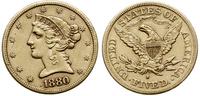 5 dolarów 1880/S, San Francisco, złoto 8.33 g, F