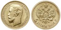 5 rubli 1904/ AP, Petersburg, złoto 4.30 g, pięk