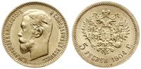 5 rubli 1904 AP, Petersburg, złoto 4.29 g, piękn