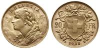 20 franków 1935 B, Berno, typ Vreneli, złoto 6.4
