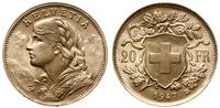 20 franków 1947 B, Berno, złoto 6.45 g, wyśmieni