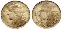 10 franków 1922 B, Berno, złoto 3.23 g, piękne, 