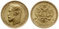 5 rubli 1903 AP, Petersburg, złoto 4.30 g, piękn