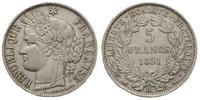 5 franków 1851/A, Paryż, srebro 24.84 g, czyszcz