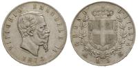 5 lirów 1875/M, Mediolan, srebro 24.96 g, KM 8.3