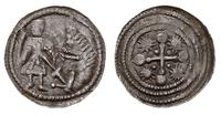 denar XI/XII w, Aw: Rycerz przebijający włócznią