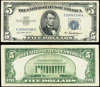 5 dolarów 1953 A, niebieska pieczęć, seria E 220