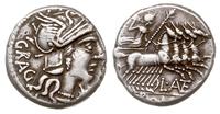 denar 136 p.n.e, Rzym, Aw: Głowa Romy w skrzydla