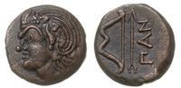brąz 304-250 pne, Aw: Głowa satyra w lewo, Rw: G