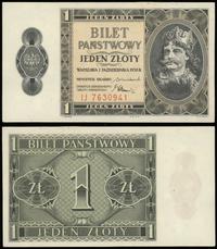 1 złoty 1.10.1938, seria IJ, numeracja 7630941, 