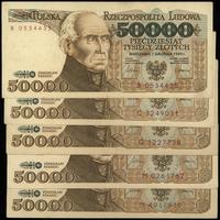 5 x 50.000 złotych 1.12.1989, rzadkie serie jedn