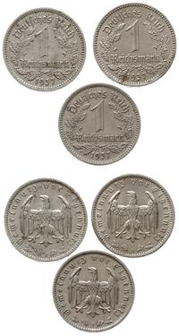 Niemcy, zestaw: 3 x 1 marka 1937 (Berlin, Stuttgart, Hamburg)