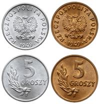 zestaw: 2 x 5 groszy 1949, Warszawa, Aluminium i