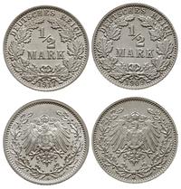 Niemcy, zestaw: 2 x 1/2 marki, 1909 J, 1917 A