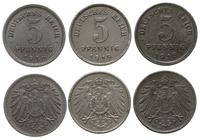 3 x 5 fenigów 1918/E, 1919/D,J, Wszystkie monety