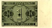 1 złoty 1.10.1938, wydrukowana tylkko strona odw