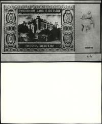 Polska, odbitka strony odwrotnej niewprowadzonego do obiegu banknotu 1.000 złotych 1.08.1941 w ukraińskiej wersji językowej