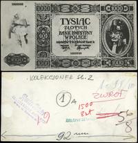 Polska, odbitka fotograficzna projektu strony głównej w pierwotnej formie banknotu 1.000 złotych, 1.08.1941