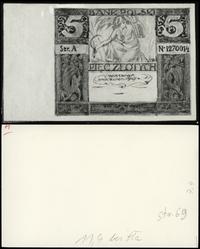 Polska, odbitka fotograficzna projektu strony głównej banknotu 5 złotych, emisji 10.07.1927