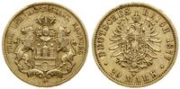 20 marek 1877 J, Hamburg, złoto 7.90 g, próby 90
