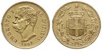 20 lirów 1882 R, Rzym, złoto 6.45 g, bardzo ładn
