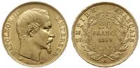 20 franków 1859 A, Paryż, złoto 6.45 g, próby 90