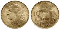 10 franków 1922 B, Berno, złoto 3.22 g, próby 90
