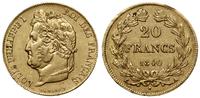 20 franków 1840 A, Paryż, złoto 6.45 g, próby 90