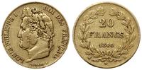 20 franków 1840 A, Paryż, złoto 6.4 g, próby 900