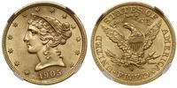 5 dolarów 1905 S, San Francisco, typ Liberty wit