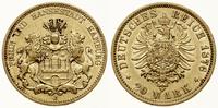 20 marek 1876 J, Hamburg, złoto 7.91 g, próby 90