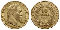 10 franków 1865 BB, Strasbourg, głowa w wieńcu l