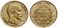 20 franków 1852 A, Paryż, złoto 6.42 g, próby 90
