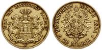 20 marek 1884 J, Hamburg, złoto 7.93 g, próby 90