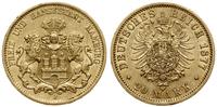 20 marek 1877 J, Hamburg, złoto 7.92 g, próby 90