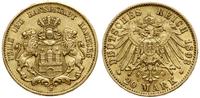 20 marek 1893 J, Hamburg, złoto 7.95 g, próby 90