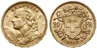 20 franków 1907 B, Berno, typ Vreneli, złoto 6.4