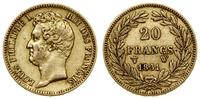 20 franków 1831 W, Lille, goła głowa króla, napi