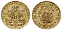 20 marek 1878 J, Hamburg, złoto 7.91 g, próby 90