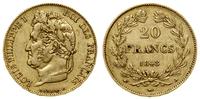 20 franków 1848 A, Paryż, głowa króla w laurze, 