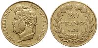 20 franków 1834 A, Paryż, złoto 6.32 g, proby 90