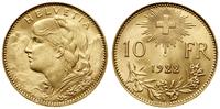 10 franków 1922 B, Berno, typ Vreneli, złoto 3.2