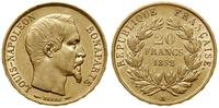 20 franków 1852 A, Paryż, złoto 6.46 g, próby 90