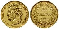 20 franków 1848 A, Paryż, głowa króla w laurze, 